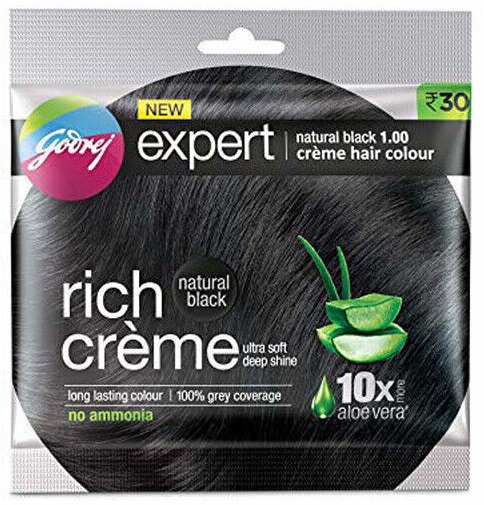 Godrej Expert NATURAL BLACK 1.0, Creme hair colour (Крем-краска для волос Без Аммиака НАТУРАЛЬНЫЙ ЧЁРНЫЙ, Оттенок 1.00, Гудреж), 20г. + 20мл.