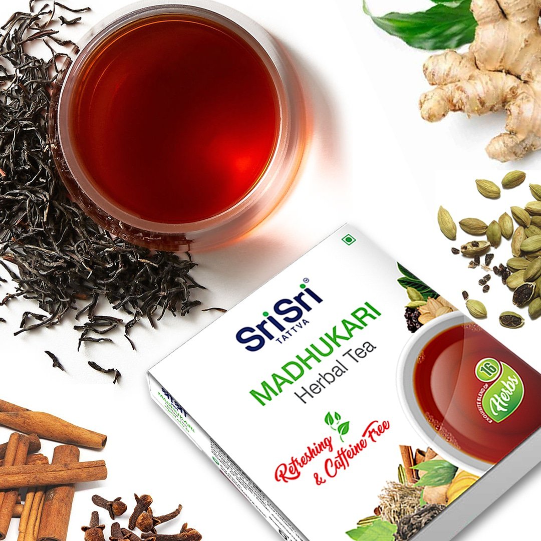 MADHUKARI Herbal Tea, Sri Sri Tattva (МАДХУКАРИ травяной чай, Освежающий, Без Кофеина, Шри Шри Таттва), 100 г.