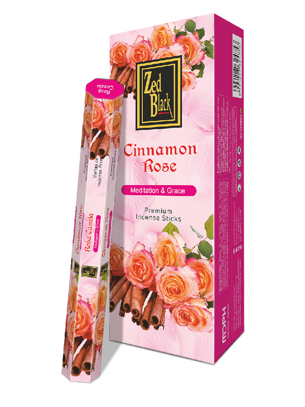 CINNAMON ROSE Premium Incense Sticks, Zed Black (КОРИЦА РОЗА премиум благовония палочки, Зед Блэк), уп. 20 палочек.
