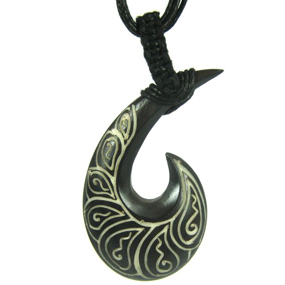 Подвеска из Кости КРЮК IN0350-25, на шнурке (размер подвески 5,4*2,9 см., длина 49 см.), 1 шт.