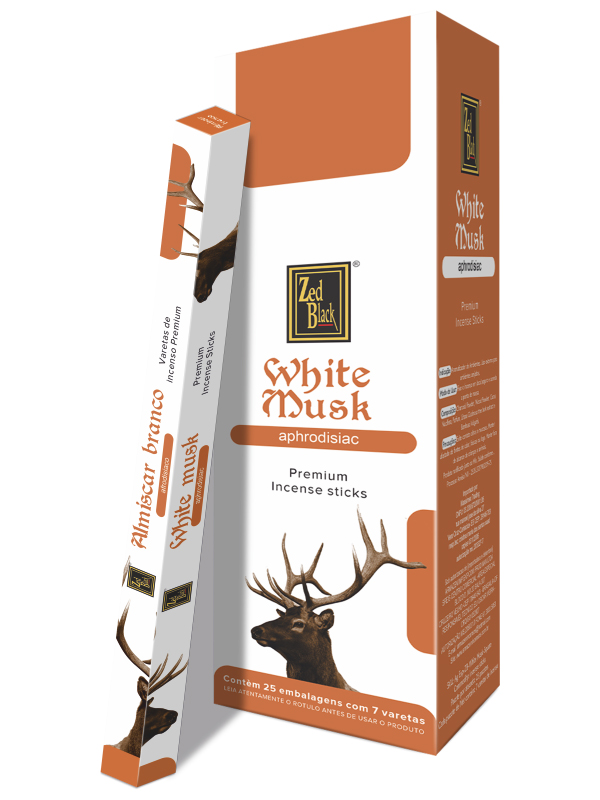 WHITE MUSK Premium Incense Sticks, Zed Black (БЕЛЫЙ МУСК премиум благовония палочки, Зед Блэк), уп. 8 палочек.