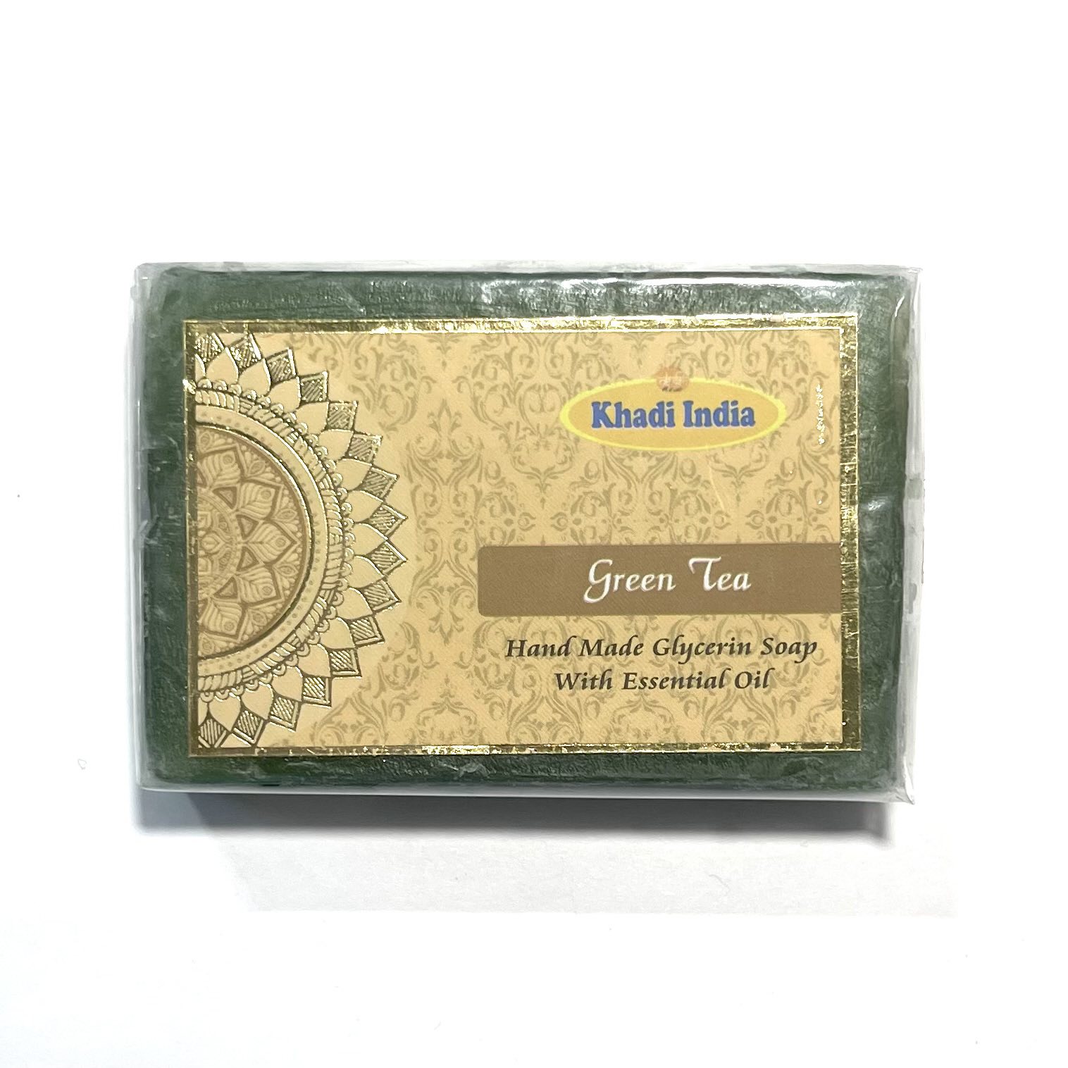 GREEN TEA Hand Made Glycerin Soap With Essential Oil, Khadi India (Глицериновое мыло ручной работы ЗЕЛЁНЫЙ ЧАЙ с эфирными маслами, Кхади Индия), 100 г.