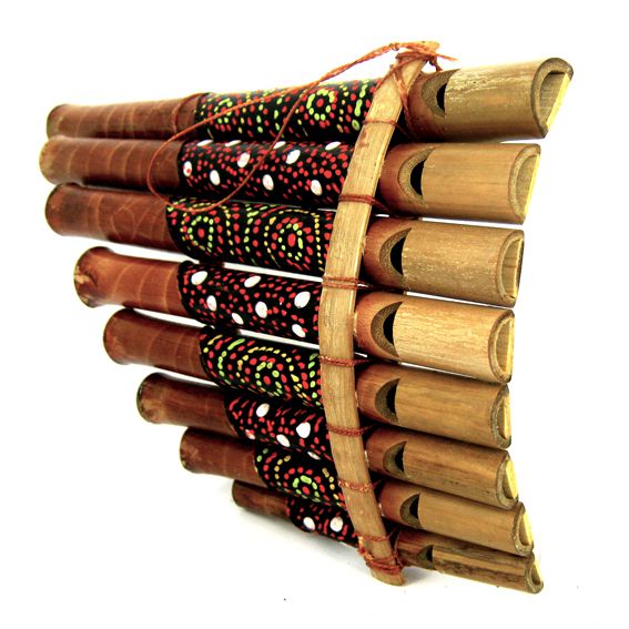 Пан-флейта Бамбуковая ГУДЕНЬ, Роспись в точку (ручная работа, 8 трубок, 20-9 см.), с острова Бали, 1 шт.