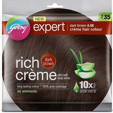 Godrej Expert DARK BROWN 4.06, Creme hair colour (Крем-краска для волос Без Аммиака ТЁМНО-КОРИЧНЕВЫЙ, Оттенок 4.06, Гудреж), 20г. + 20мл.