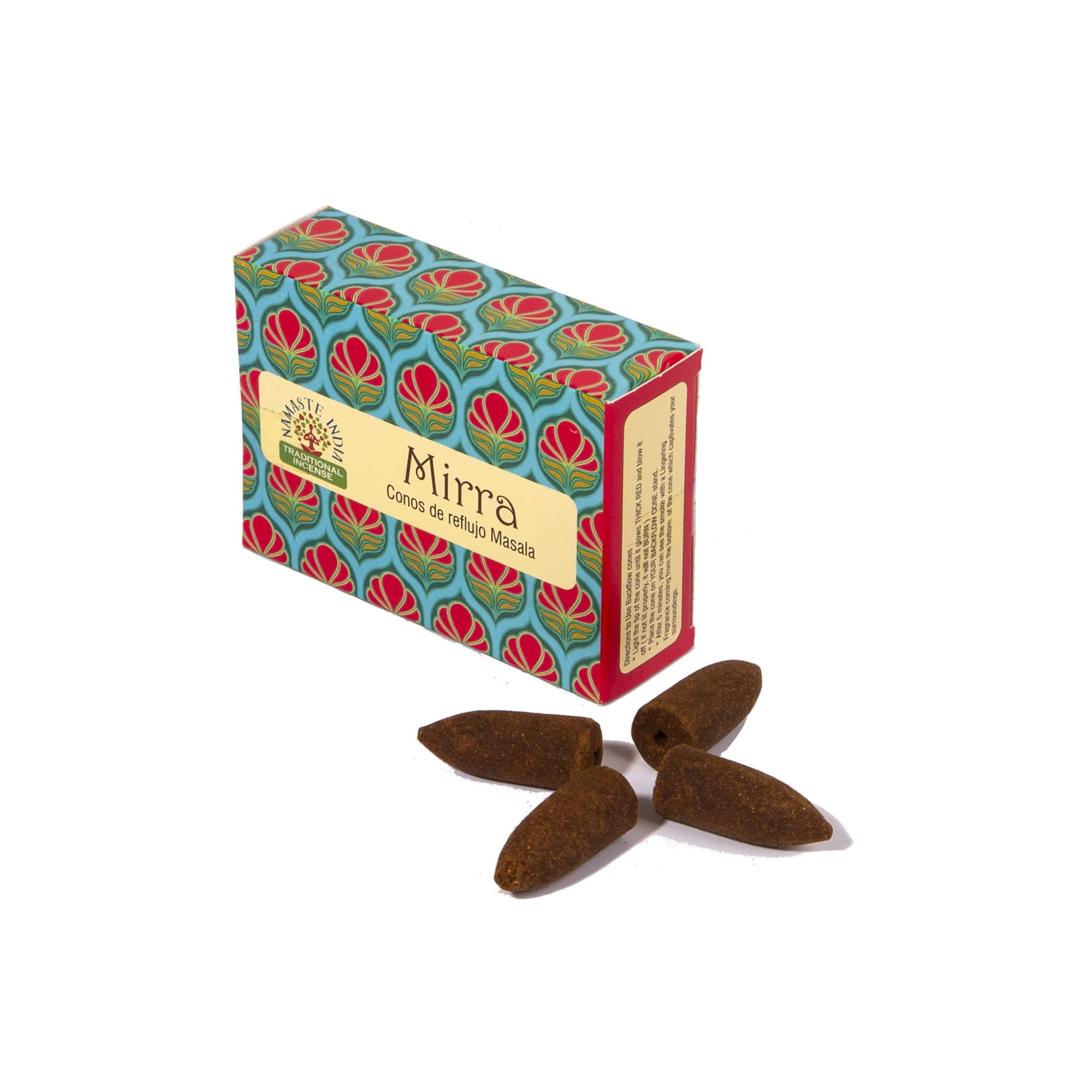Masala Back Flow Cones MIRRA, Namaste India (Масала благовония конусы стелющийся дым МИРРА, Намасте Индия), уп. 10 конусов.