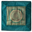 Индийский чехол для подушки МАНДАЛА В РАМКЕ, цвет ЗЕЛЕНЫЙ (полиэстер, с обратной стороны однотонный на молнии, размер 40 на 40 см.), 1 шт.