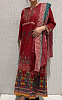 Комплект платье-туника женская БОРДОВАЯ С ШАРФИКОМ. С цветным принтом. На груди вышивка Бисером и Бусинами (хлопок, размер M), Sharifa, 1 шт.